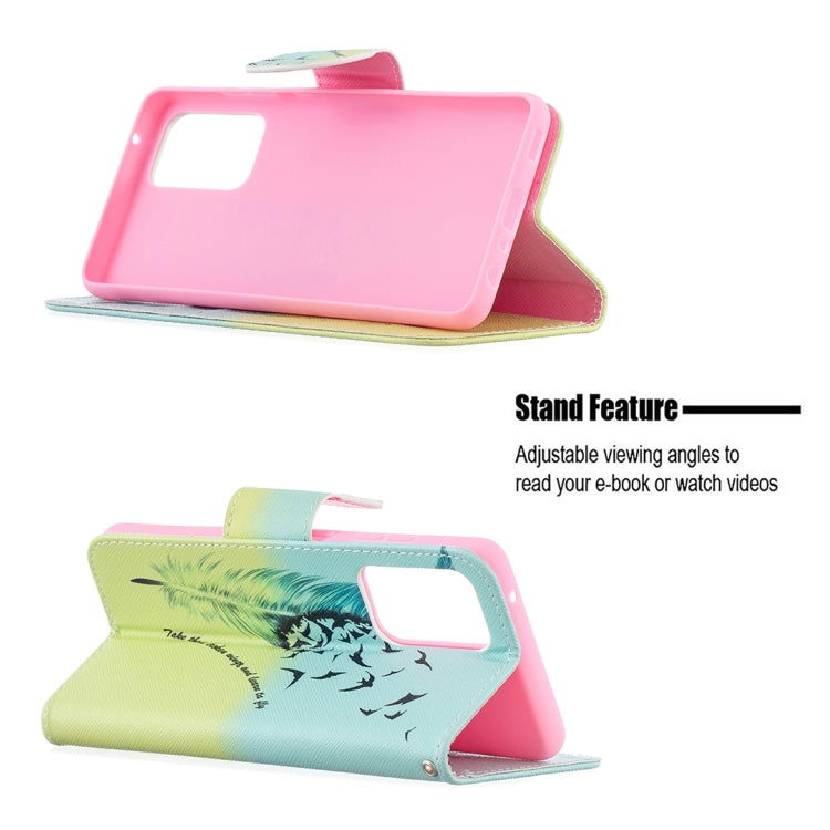 For Samsung Galaxy A52 5G / 4G Colored Drawing Pattern Horizontal Flip Leather Case with Holder & Card Slots & Wallet(Feather) by buy2fix