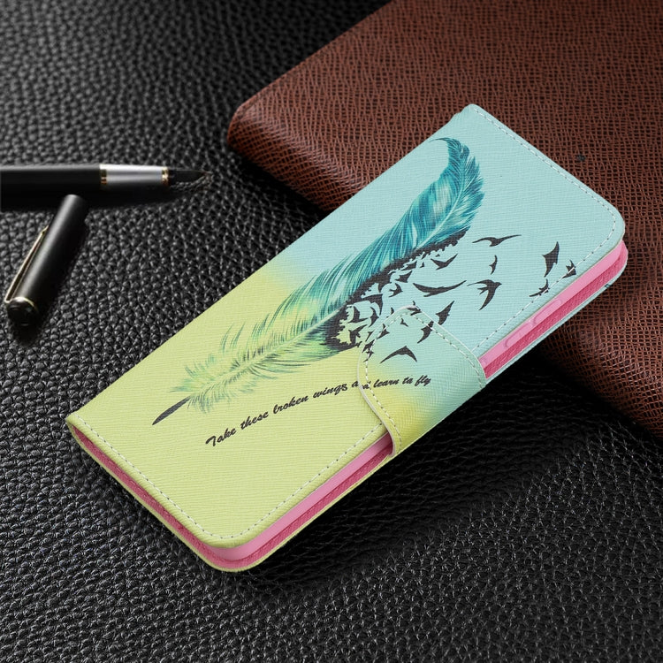 For Samsung Galaxy A52 5G / 4G Colored Drawing Pattern Horizontal Flip Leather Case with Holder & Card Slots & Wallet(Feather) by buy2fix