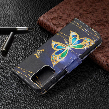 For Samsung Galaxy A52 5G / 4G Colored Drawing Pattern Horizontal Flip Leather Case with Holder & Card Slots & Wallet(Golden Butterfly) by buy2fix