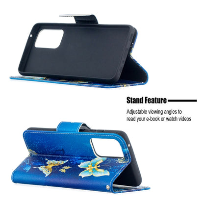 For Samsung Galaxy A52 5G / 4G Colored Drawing Pattern Horizontal Flip Leather Case with Holder & Card Slots & Wallet(Blue Butterfly) by buy2fix