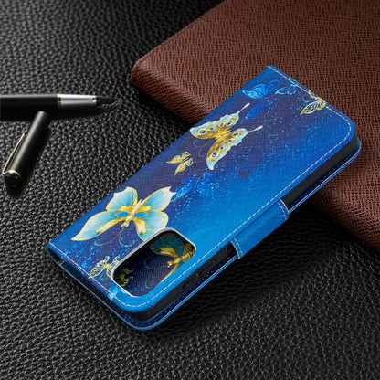 For Samsung Galaxy A52 5G / 4G Colored Drawing Pattern Horizontal Flip Leather Case with Holder & Card Slots & Wallet(Blue Butterfly) by buy2fix