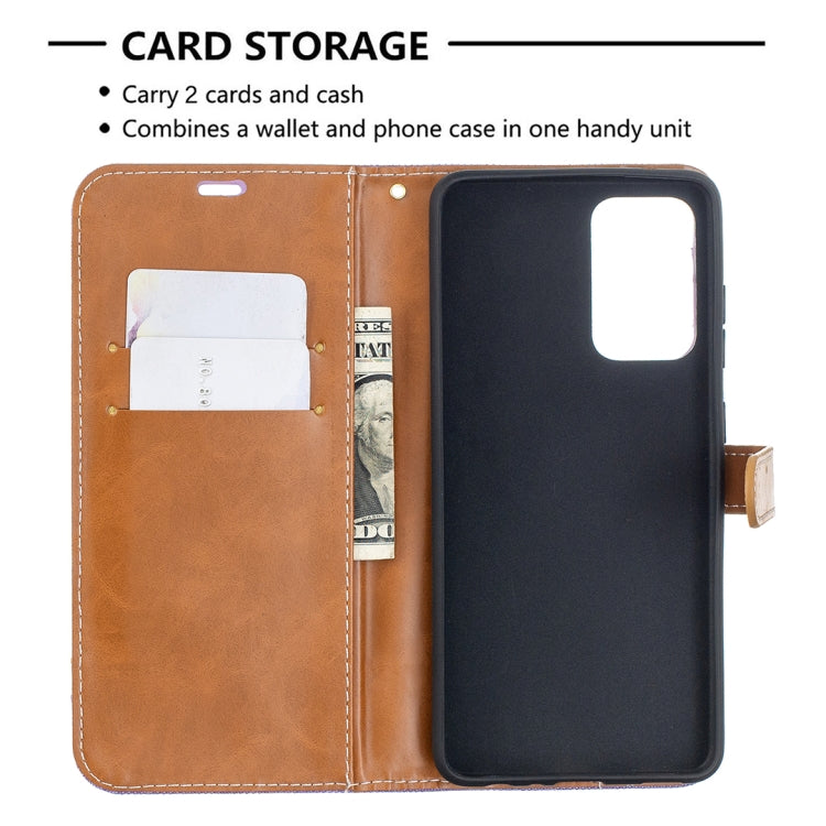 For Samsung Galaxy A52 5G / 4G Color Matching Denim Texture Horizontal Flip Leather Case with Holder & Card Slots & Wallet & Lanyard(Purple) by buy2fix