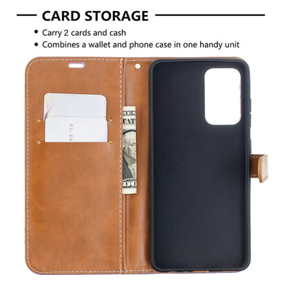 For Samsung Galaxy A52 5G / 4G Color Matching Denim Texture Horizontal Flip Leather Case with Holder & Card Slots & Wallet & Lanyard(Purple) by buy2fix