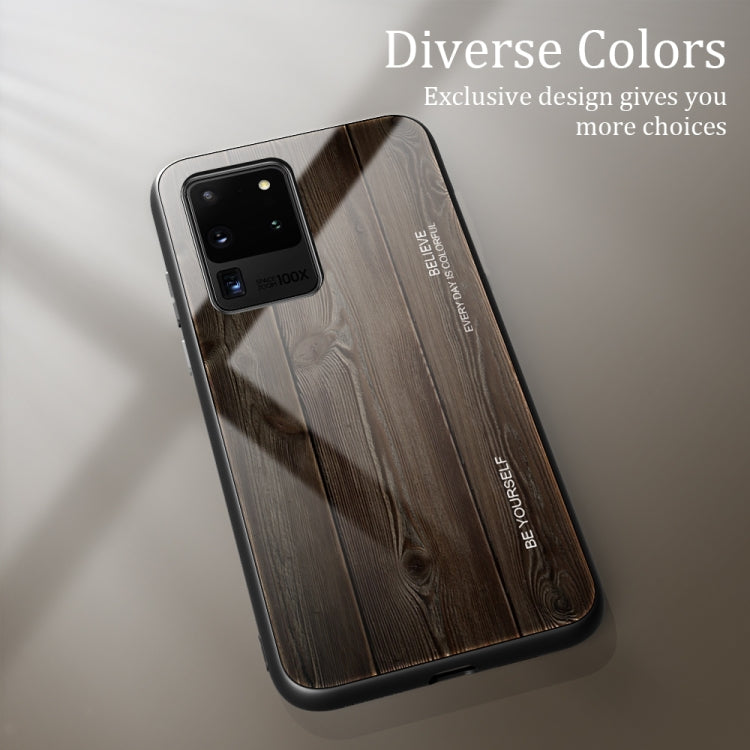 For Samsung Galaxy S20 Wood Grain Glass Protective Case(M01) by buy2fix