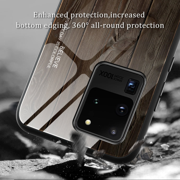 For Samsung Galaxy S20 Wood Grain Glass Protective Case(M06) by buy2fix