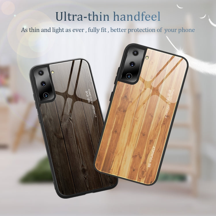 For Samsung Galaxy S21 Ultra 5G Wood Grain Glass Protective Case(M01) by buy2fix