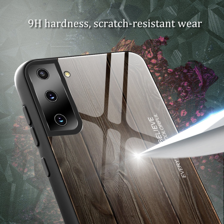 For Samsung Galaxy S21 Ultra 5G Wood Grain Glass Protective Case(M01) by buy2fix