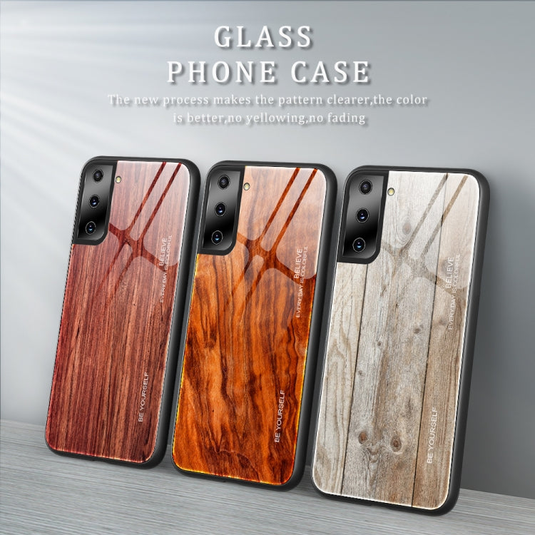 For Samsung Galaxy S21 Ultra 5G Wood Grain Glass Protective Case(M01) by buy2fix