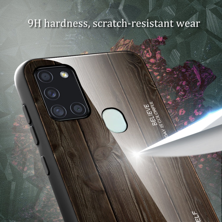 For Samsung Galaxy A21s Wood Grain Glass Protective Case(M03) by buy2fix