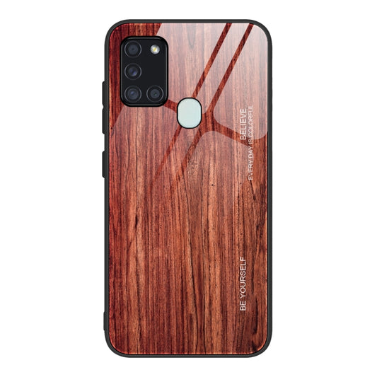 For Samsung Galaxy A21s Wood Grain Glass Protective Case(M05) by buy2fix