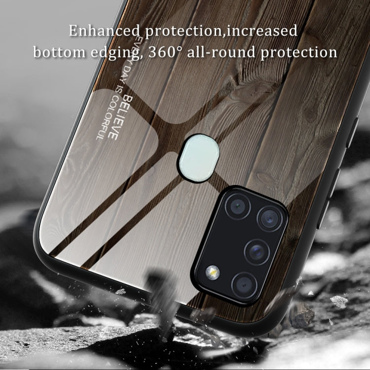For Samsung Galaxy A21s Wood Grain Glass Protective Case(M05) by buy2fix