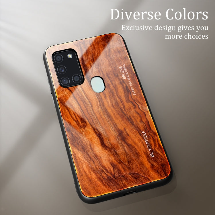 For Samsung Galaxy A21s Wood Grain Glass Protective Case(M06) by buy2fix