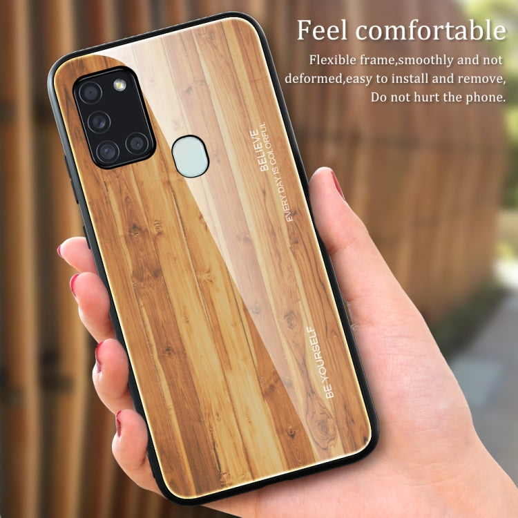 For Samsung Galaxy A21s Wood Grain Glass Protective Case(M06) by buy2fix
