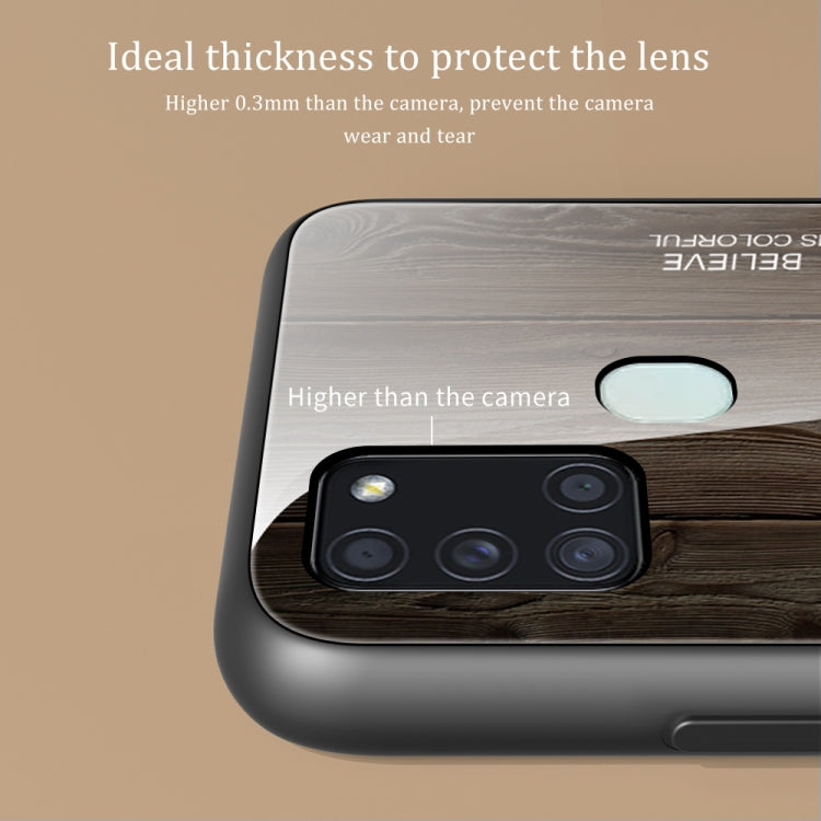 For Samsung Galaxy A21s Wood Grain Glass Protective Case(M06) by buy2fix