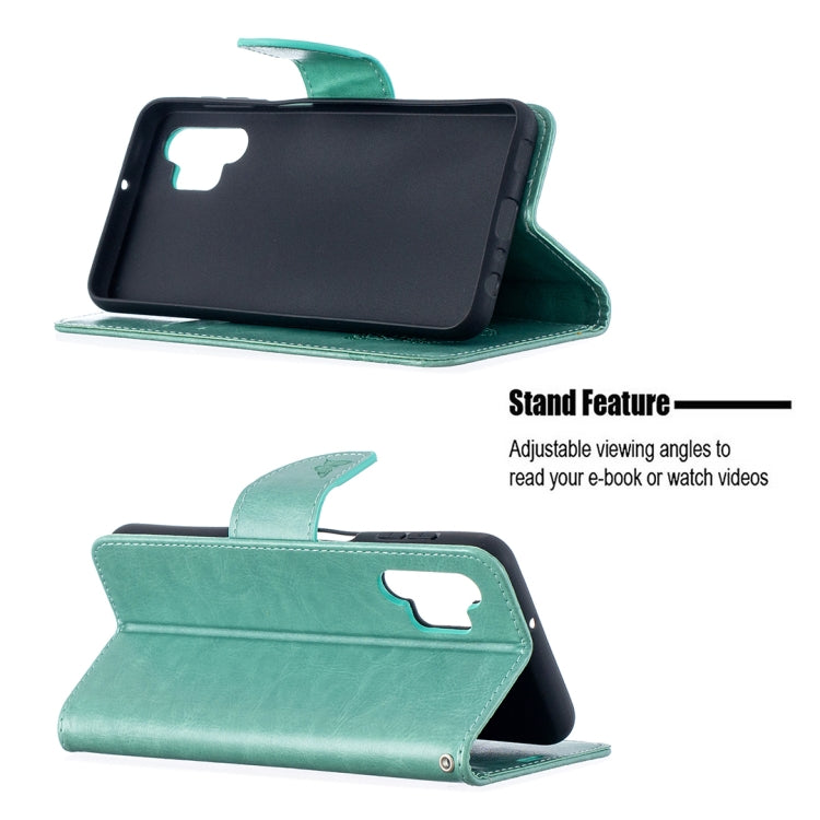 For Samsung Galaxy A32 5G Embossing Two Butterflies Pattern Horizontal Flip PU Leather Case with Holder & Card Slot & Wallet & Lanyard(Green) by buy2fix