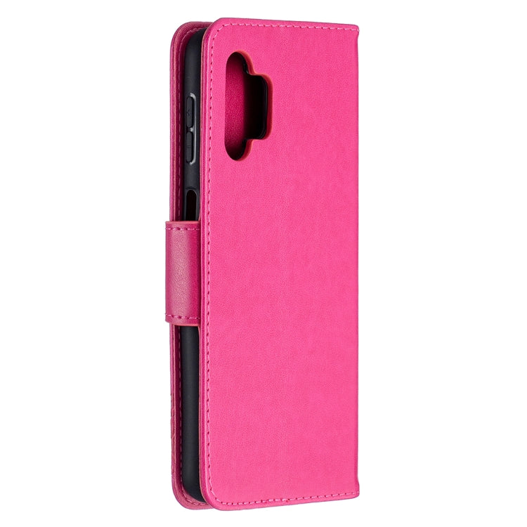 For Samsung Galaxy A32 5G Embossing Two Butterflies Pattern Horizontal Flip PU Leather Case with Holder & Card Slot & Wallet & Lanyard(Rose Red) by buy2fix
