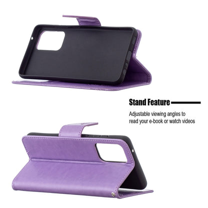 For Samsung Galaxy A72 5G / 4G Embossing Two Butterflies Pattern Horizontal Flip PU Leather Case with Holder & Card Slot & Wallet & Lanyard(Purple) by buy2fix