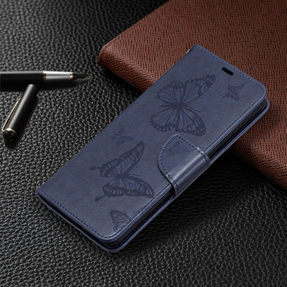 For Samsung Galaxy A72 5G / 4G Embossing Two Butterflies Pattern Horizontal Flip PU Leather Case with Holder & Card Slot & Wallet & Lanyard(Blue) by buy2fix