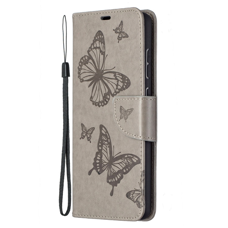 For Samsung Galaxy A72 5G / 4G Embossing Two Butterflies Pattern Horizontal Flip PU Leather Case with Holder & Card Slot & Wallet & Lanyard(Grey) by buy2fix