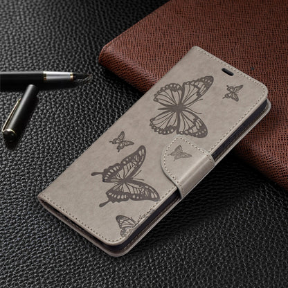 For Samsung Galaxy A72 5G / 4G Embossing Two Butterflies Pattern Horizontal Flip PU Leather Case with Holder & Card Slot & Wallet & Lanyard(Grey) by buy2fix
