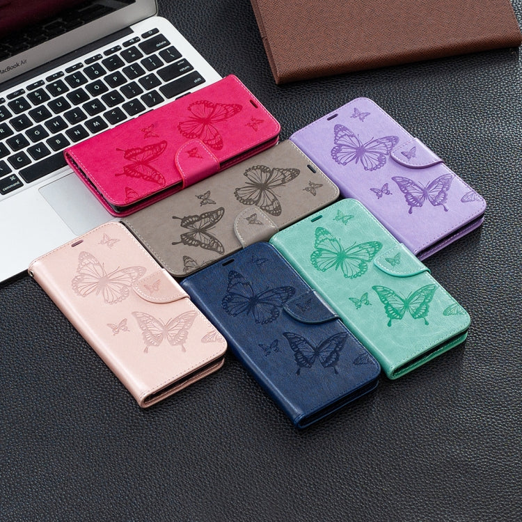 For Samsung Galaxy A72 5G / 4G Embossing Two Butterflies Pattern Horizontal Flip PU Leather Case with Holder & Card Slot & Wallet & Lanyard(Blue) by buy2fix