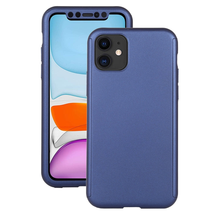 For iPhone 11 Shockproof PC Full Coverage Protective Case with Tempered Glass Film(Blue) by buy2fix