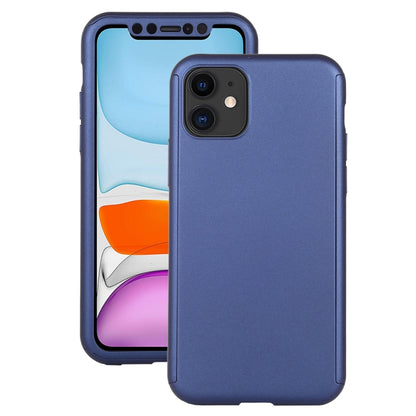 For iPhone 11 Shockproof PC Full Coverage Protective Case with Tempered Glass Film(Blue) by buy2fix