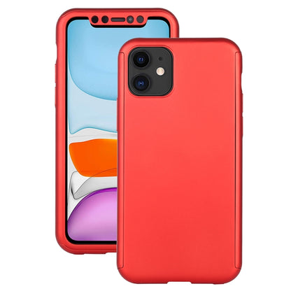 For iPhone 11 Shockproof PC Full Coverage Protective Case with Tempered Glass Film(Red) by buy2fix
