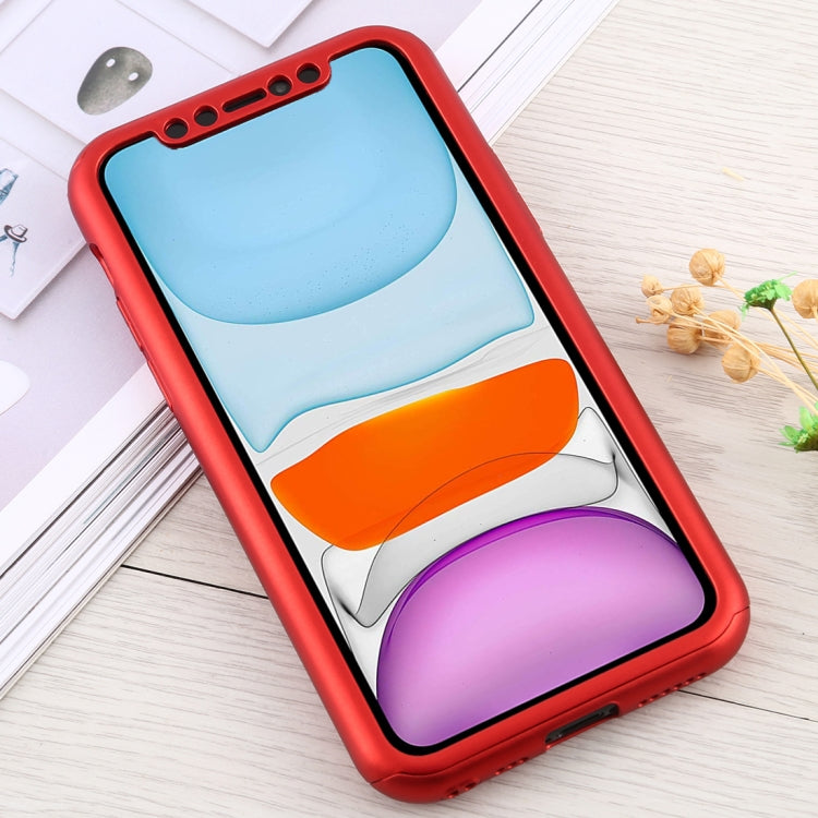 For iPhone 11 Shockproof PC Full Coverage Protective Case with Tempered Glass Film(Red) by buy2fix