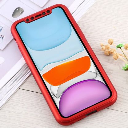For iPhone 11 Shockproof PC Full Coverage Protective Case with Tempered Glass Film(Red) by buy2fix