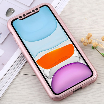 For iPhone 11 Shockproof PC Full Coverage Protective Case with Tempered Glass Film(Rose Gold) by buy2fix