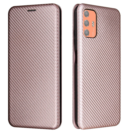 For HTC Desire 21 Pro Carbon Fiber Texture Horizontal Flip TPU + PC + PU Leather Case with Card Slot(Pink) by buy2fix