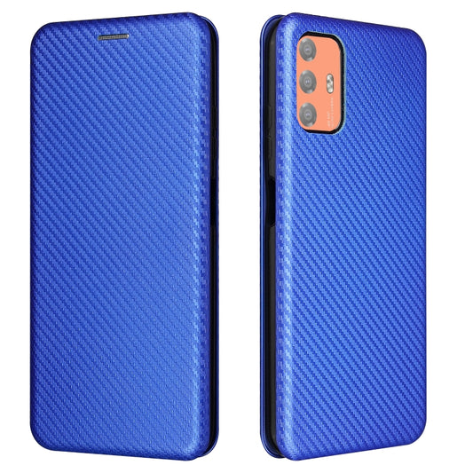 For HTC Desire 21 Pro Carbon Fiber Texture Horizontal Flip TPU + PC + PU Leather Case with Card Slot(Blue) by buy2fix