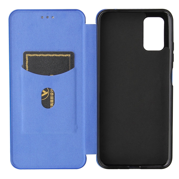 For HTC Desire 21 Pro Carbon Fiber Texture Horizontal Flip TPU + PC + PU Leather Case with Card Slot(Blue) by buy2fix