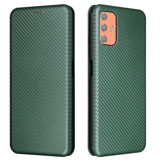 For HTC Desire 21 Pro Carbon Fiber Texture Horizontal Flip TPU + PC + PU Leather Case with Card Slot(Green) by buy2fix