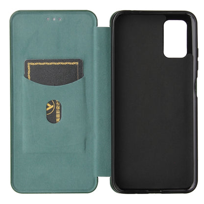 For HTC Desire 21 Pro Carbon Fiber Texture Horizontal Flip TPU + PC + PU Leather Case with Card Slot(Green) by buy2fix
