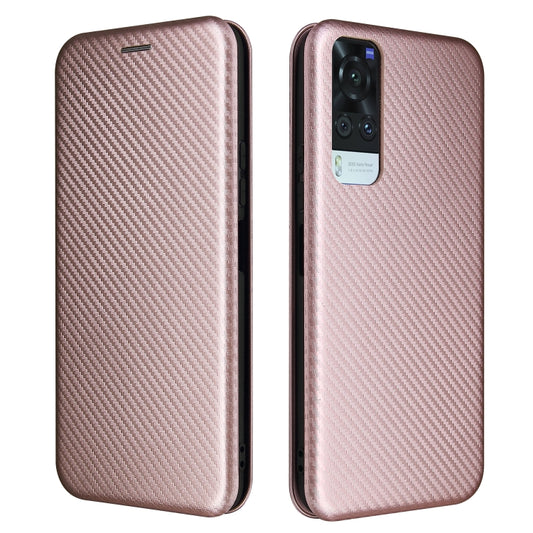 For vivo Y51 2020 Carbon Fiber Texture Horizontal Flip TPU + PC + PU Leather Case with Card Slot(Pink) by buy2fix