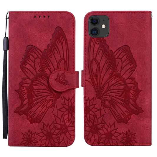 For iPhone 11 Retro Skin Feel Butterflies Embossing Horizontal Flip Leather Case with Holder & Card Slots & Wallet (Red) by buy2fix