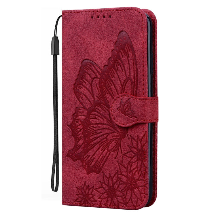 For iPhone 12 / 12 Pro Retro Skin Feel Butterflies Embossing Horizontal Flip Leather Case with Holder & Card Slots & Wallet(Red) by buy2fix
