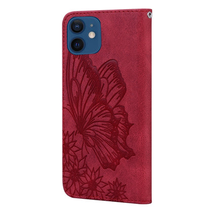 For iPhone 12 / 12 Pro Retro Skin Feel Butterflies Embossing Horizontal Flip Leather Case with Holder & Card Slots & Wallet(Red) by buy2fix