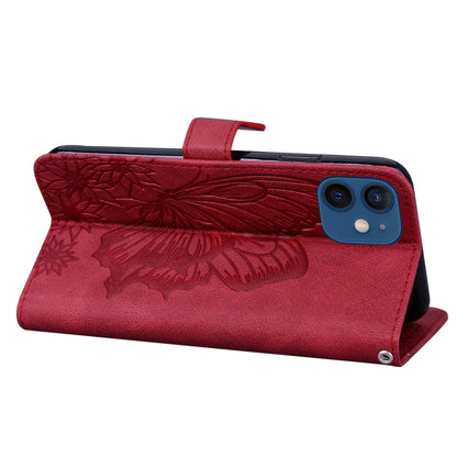 For iPhone 12 / 12 Pro Retro Skin Feel Butterflies Embossing Horizontal Flip Leather Case with Holder & Card Slots & Wallet(Red) by buy2fix