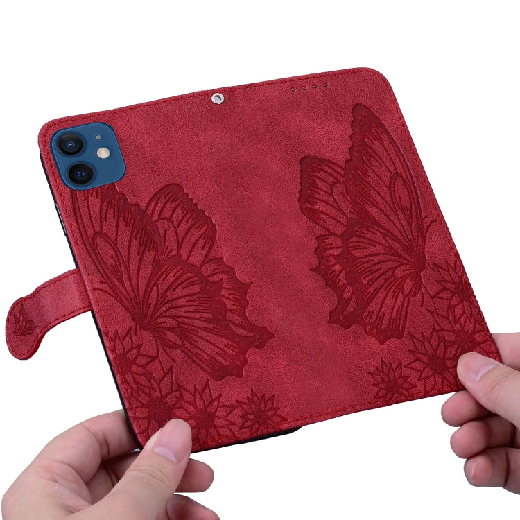 For iPhone 12 / 12 Pro Retro Skin Feel Butterflies Embossing Horizontal Flip Leather Case with Holder & Card Slots & Wallet(Red) by buy2fix