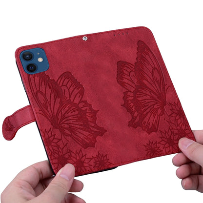 For iPhone 12 / 12 Pro Retro Skin Feel Butterflies Embossing Horizontal Flip Leather Case with Holder & Card Slots & Wallet(Red) by buy2fix