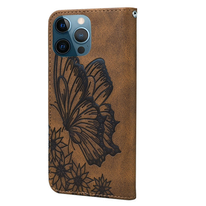 For iPhone 12 Pro Max Retro Skin Feel Butterflies Embossing Horizontal Flip Leather Case with Holder & Card Slots & Wallet(Brown) by buy2fix