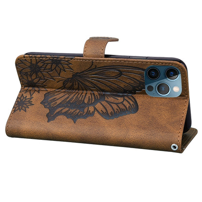 For iPhone 12 Pro Max Retro Skin Feel Butterflies Embossing Horizontal Flip Leather Case with Holder & Card Slots & Wallet(Brown) by buy2fix