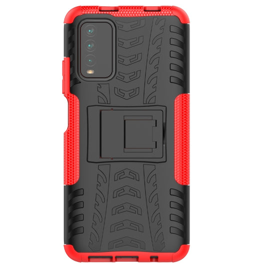 For Xiaomi Poco M3 /Redmi Note 9 4G Tire Texture Shockproof TPU+PC Protective Case with Holder(Red) by buy2fix