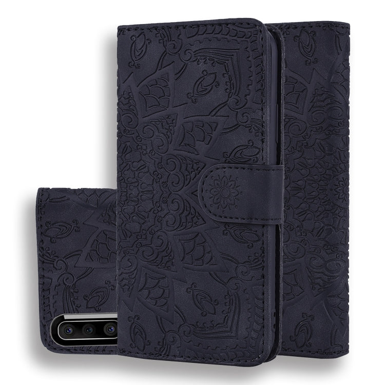 For Galaxy A30s / A50s Calf Pattern Mandala Double Folding Design Embossed Leather Case with Wallet & Holder & Card Slots(Black) by buy2fix