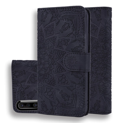 For Galaxy A30s / A50s Calf Pattern Mandala Double Folding Design Embossed Leather Case with Wallet & Holder & Card Slots(Black) by buy2fix