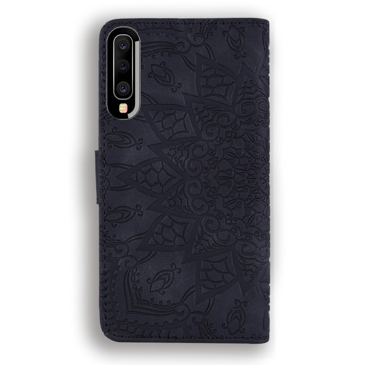 For Galaxy A30s / A50s Calf Pattern Mandala Double Folding Design Embossed Leather Case with Wallet & Holder & Card Slots(Black) by buy2fix