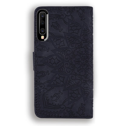 For Galaxy A30s / A50s Calf Pattern Mandala Double Folding Design Embossed Leather Case with Wallet & Holder & Card Slots(Black) by buy2fix